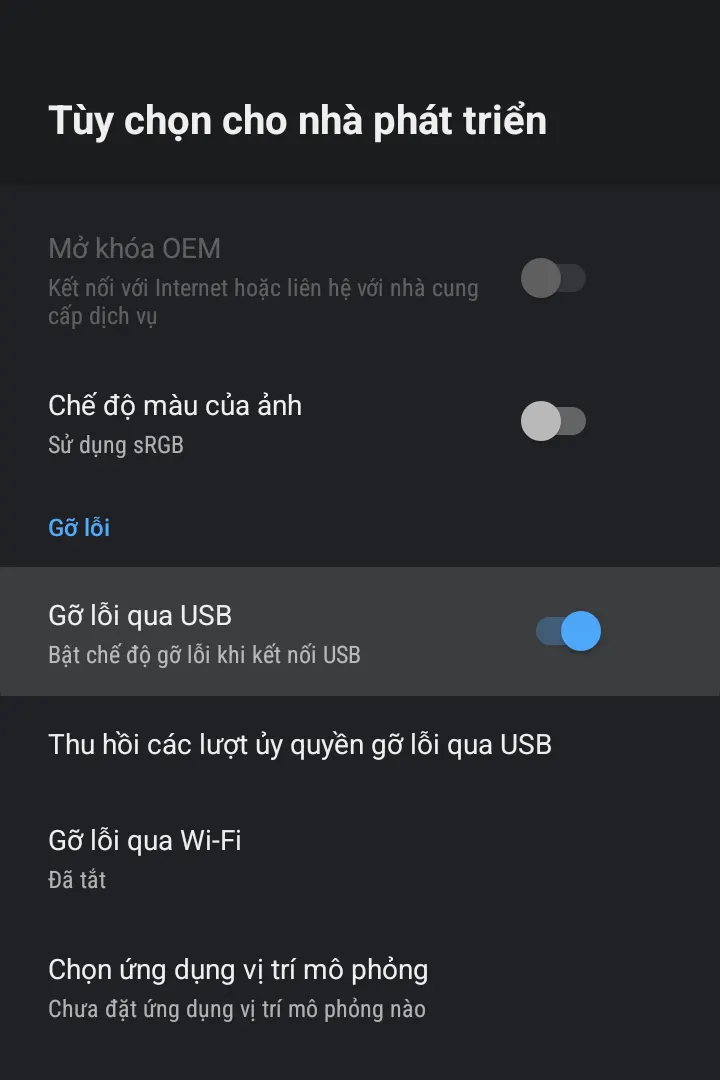 Bật Gỡ lỗi qua USB