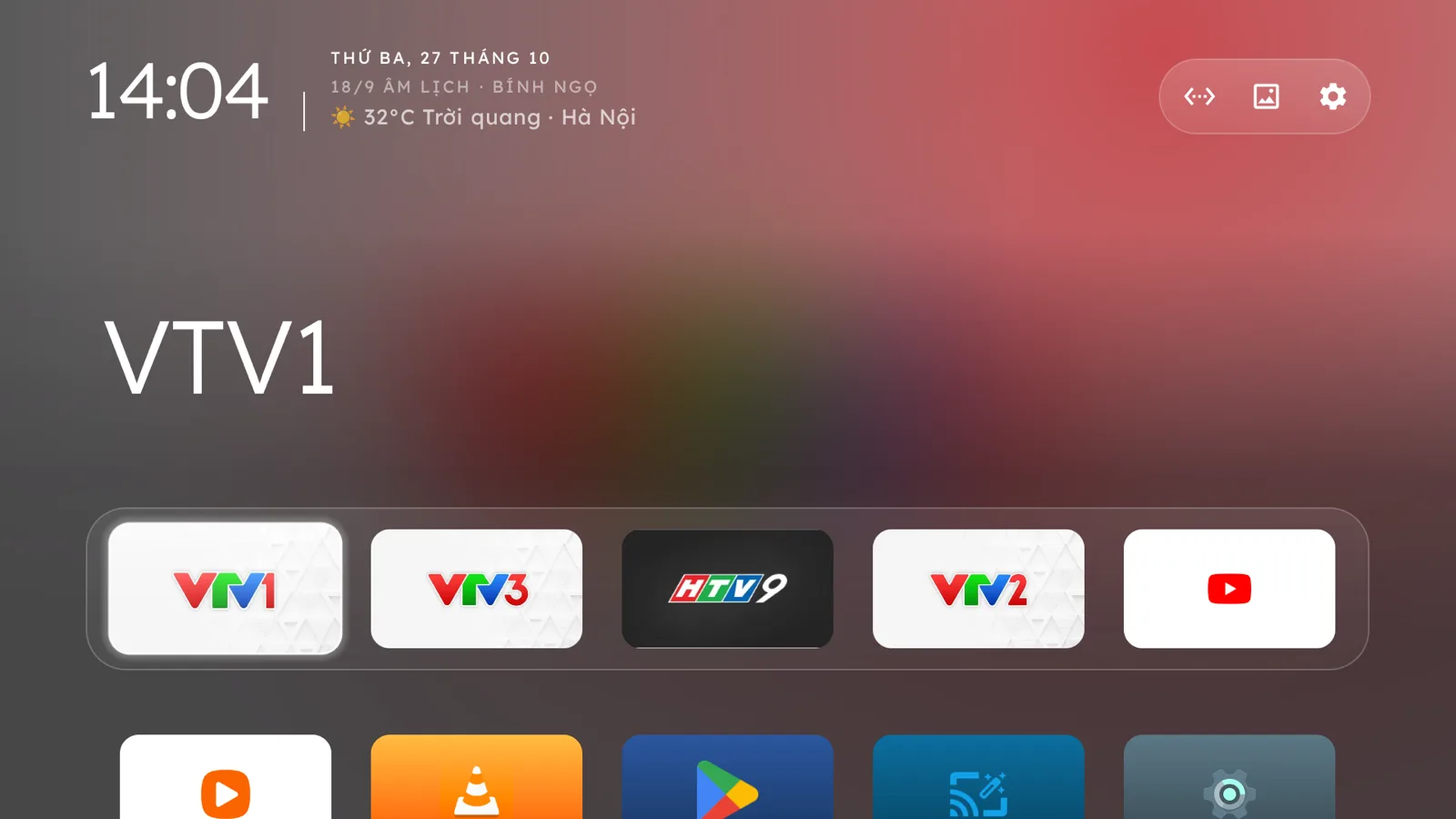 Home sạch Kiểu Apple TV với ô kênh VTV1, VTV3, HTV9, VTV2 đầu dock